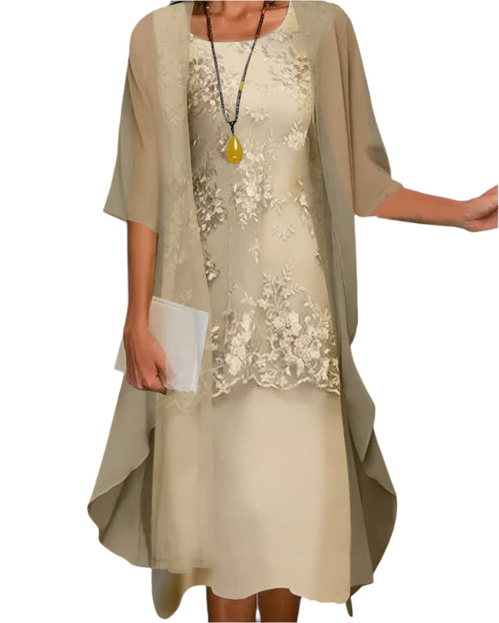 Addison | Women Wedding Guest Dress Flowing Sheer Sleeve Midi Dress