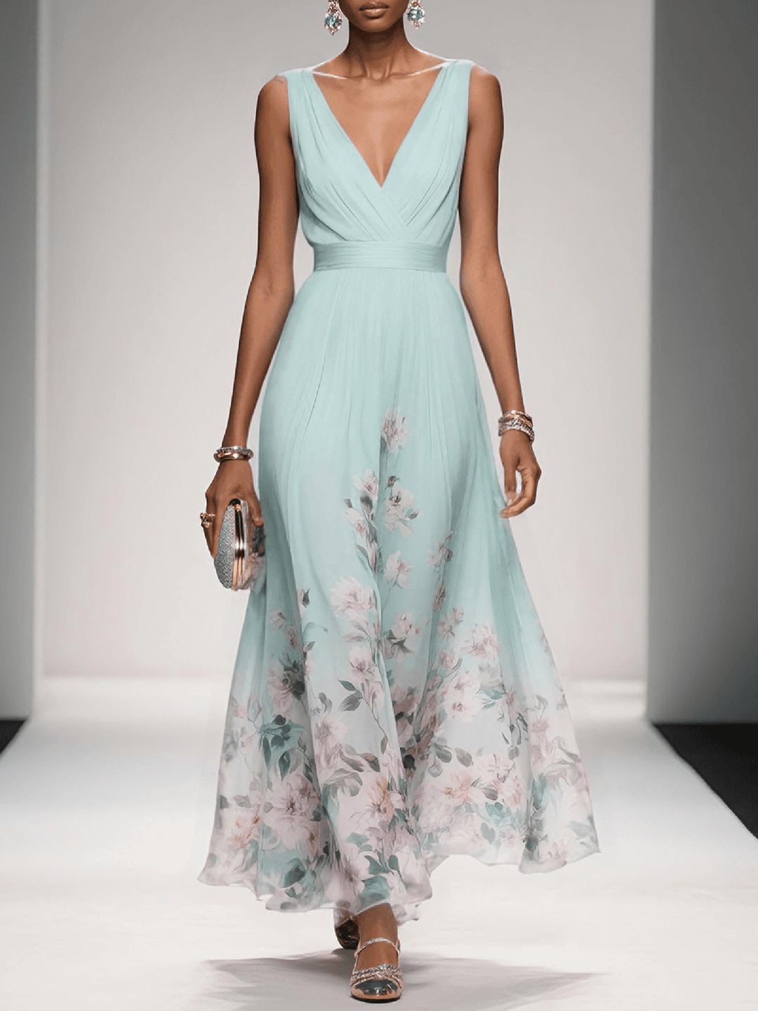 Alice | Women’s Floral V Neck Wedding Guest Dress