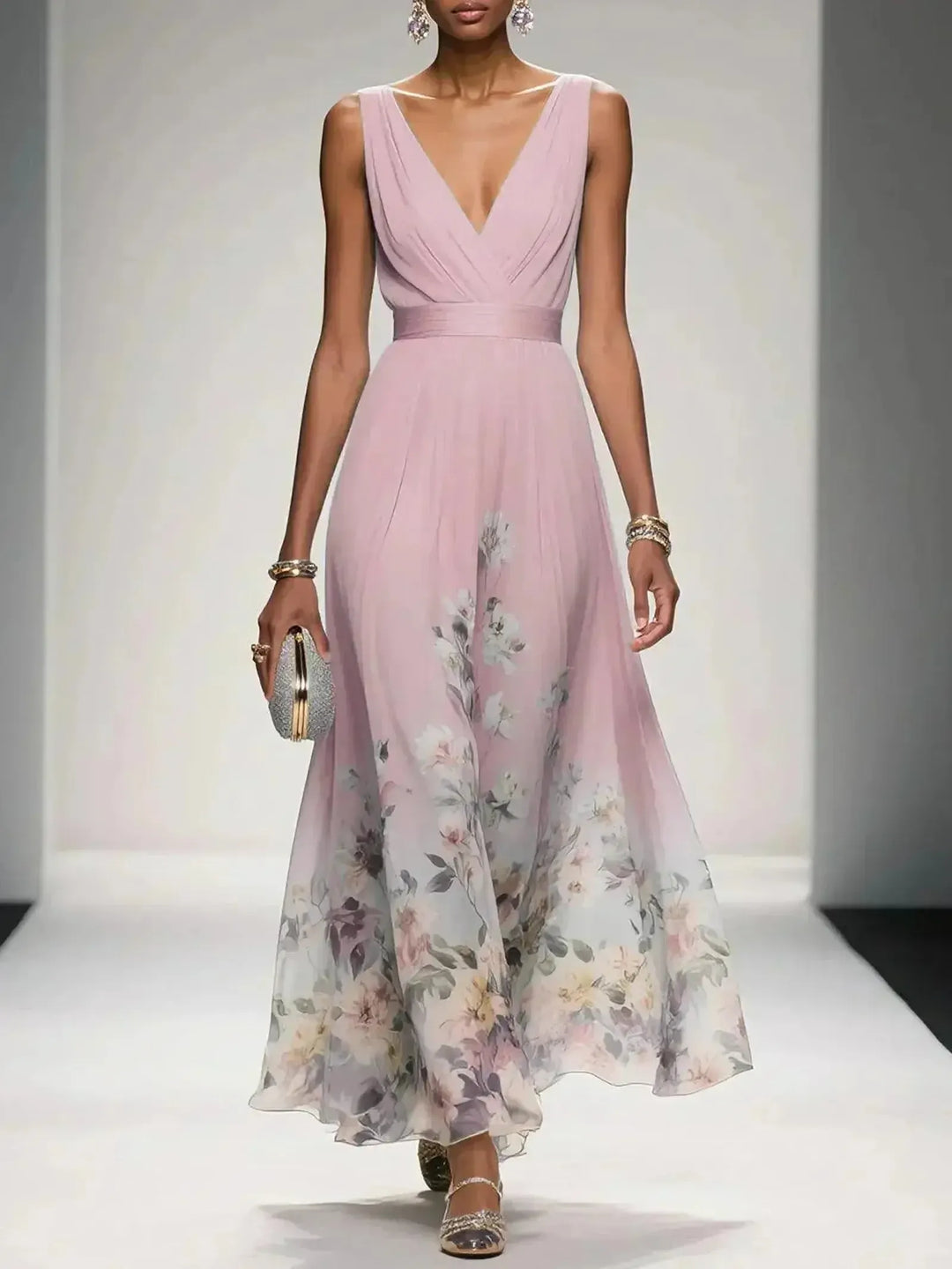 Alice | Women’s Floral V Neck Wedding Guest Dress