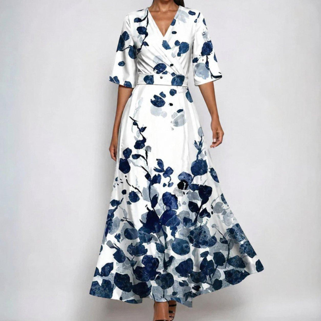 Aria | Floral Wrap Maxi Dress V-Neck Belted Half Sleeve