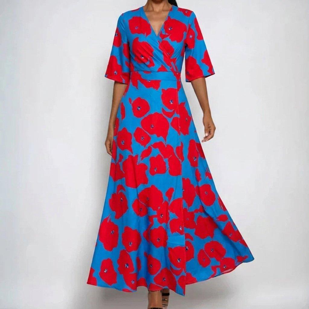 Aria | Floral Wrap Maxi Dress V-Neck Belted Half Sleeve