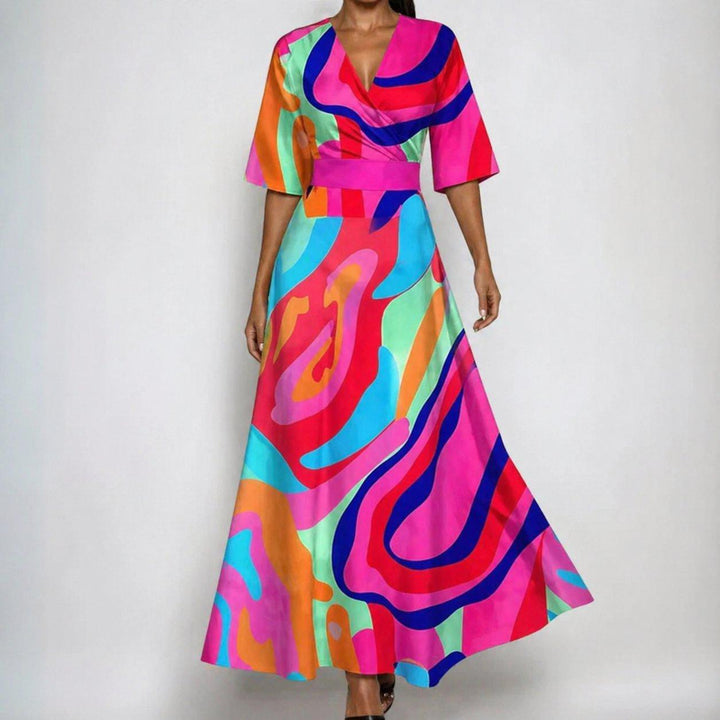 Aria | Floral Wrap Maxi Dress V-Neck Belted Half Sleeve