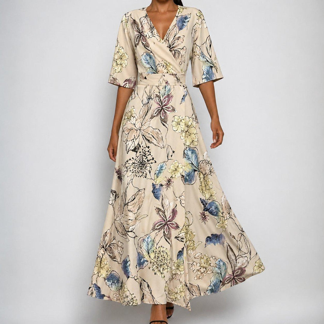 Aria | Floral Wrap Maxi Dress V-Neck Belted Half Sleeve