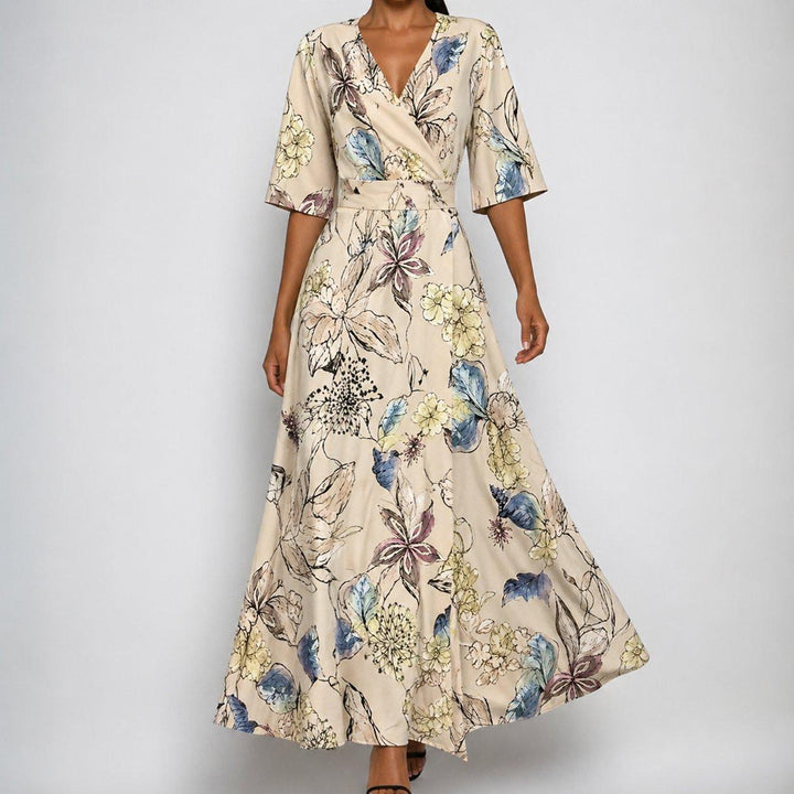 Aria | Floral Wrap Maxi Dress V-Neck Belted Half Sleeve
