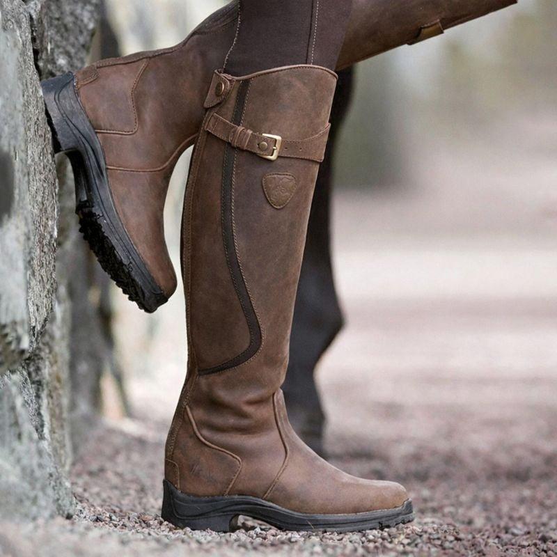 Camila | Waterproof Boots Knee High Leather Buckle Side Zip