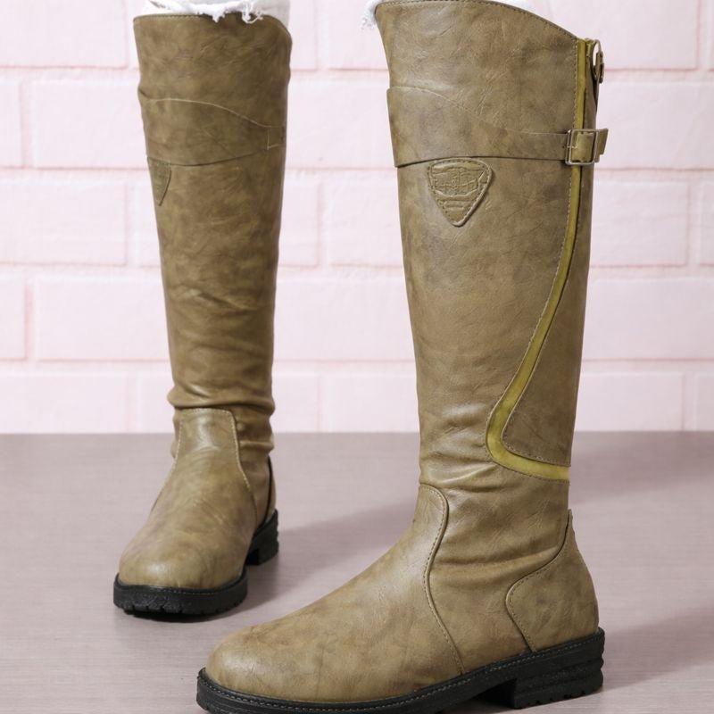 Camila | Waterproof Boots Knee High Leather Buckle Side Zip