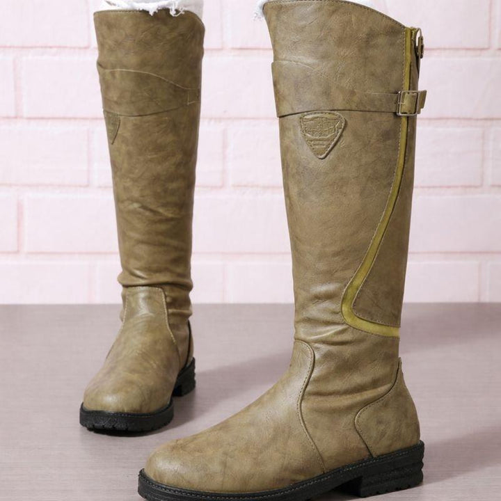 Camila | Waterproof Boots Knee High Leather Buckle Side Zip