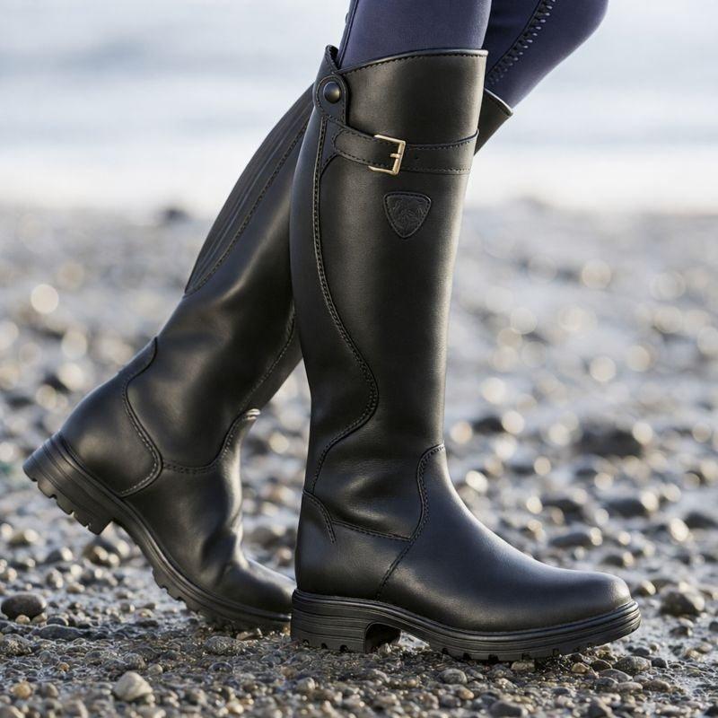 Camila | Waterproof Boots Knee High Leather Buckle Side Zip