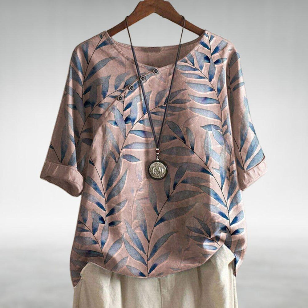 Camila | Women's Floral Blouse Relaxed Fit Rolled Sleeves Button Front