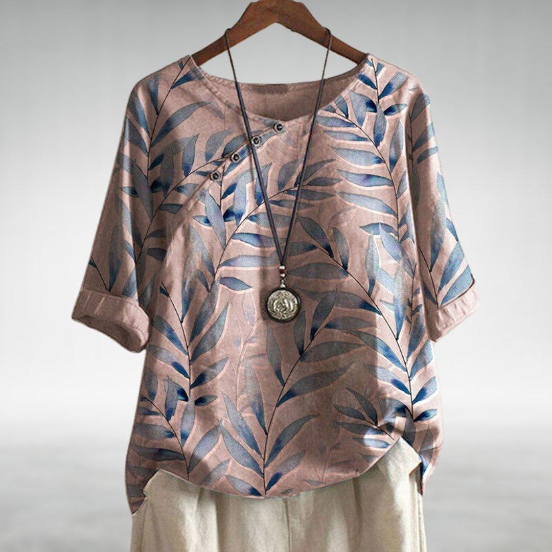 Camila | Women's Floral Blouse Relaxed Fit Rolled Sleeves Button Front
