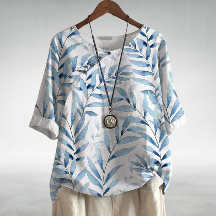 Camila | Women's Floral Blouse Relaxed Fit Rolled Sleeves Button Front