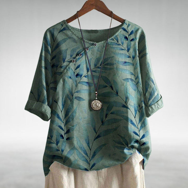 Camila | Women's Floral Blouse Relaxed Fit Rolled Sleeves Button Front