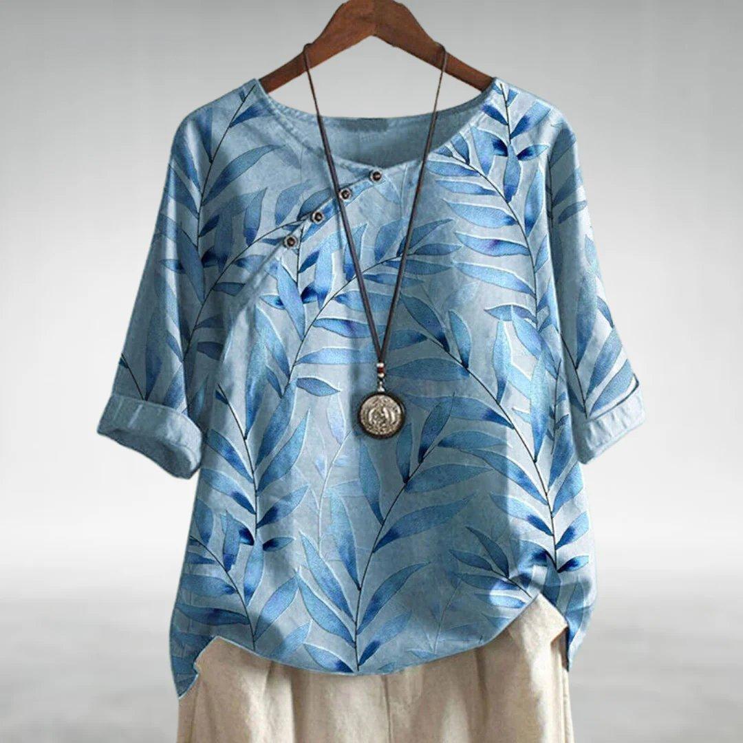 Camila | Women's Floral Blouse Relaxed Fit Rolled Sleeves Button Front
