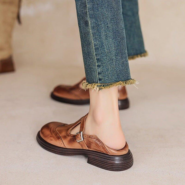 Camila | Women's Mary Jane Flats Buckle Strap Closed Toe Perforated