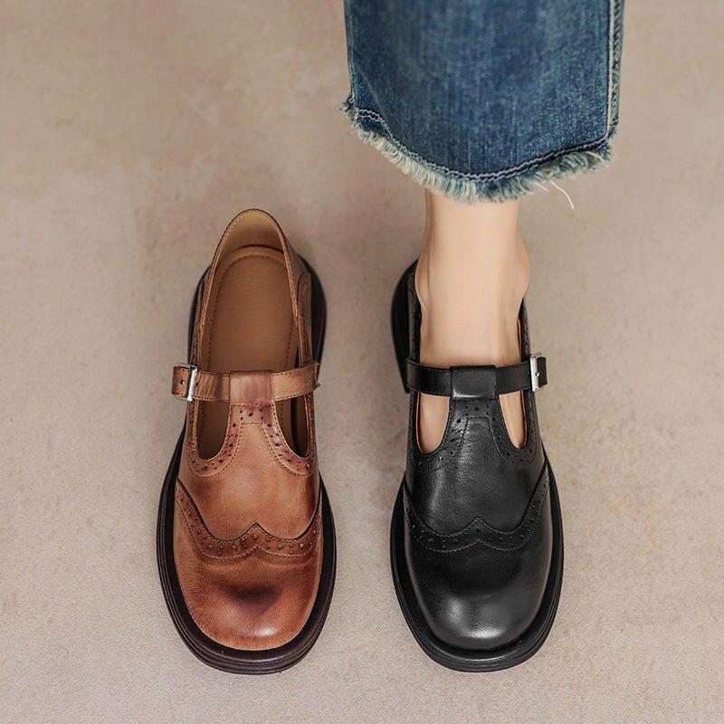 Camila | Women's Mary Jane Flats Buckle Strap Closed Toe Perforated