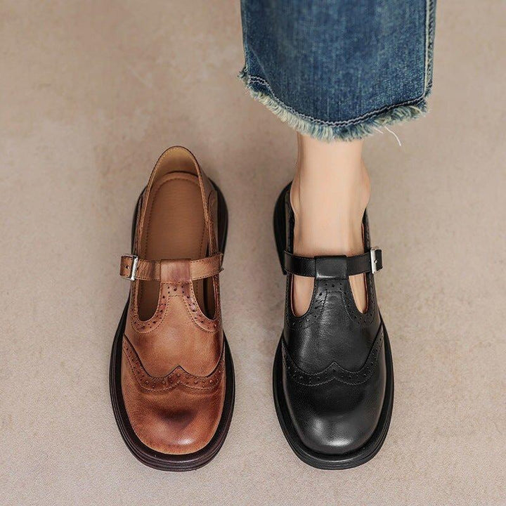 Camila | Women's Mary Jane Flats Buckle Strap Closed Toe Perforated