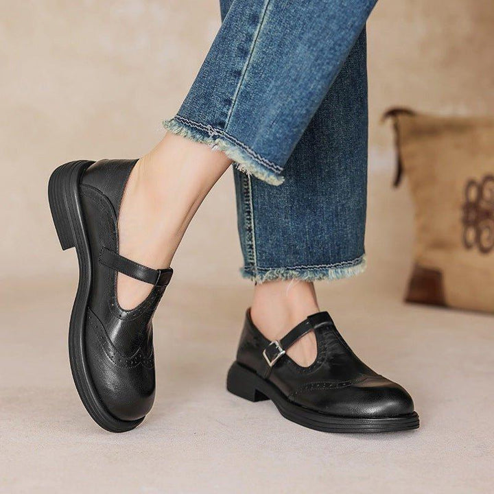 Camila | Women's Mary Jane Flats Buckle Strap Closed Toe Perforated