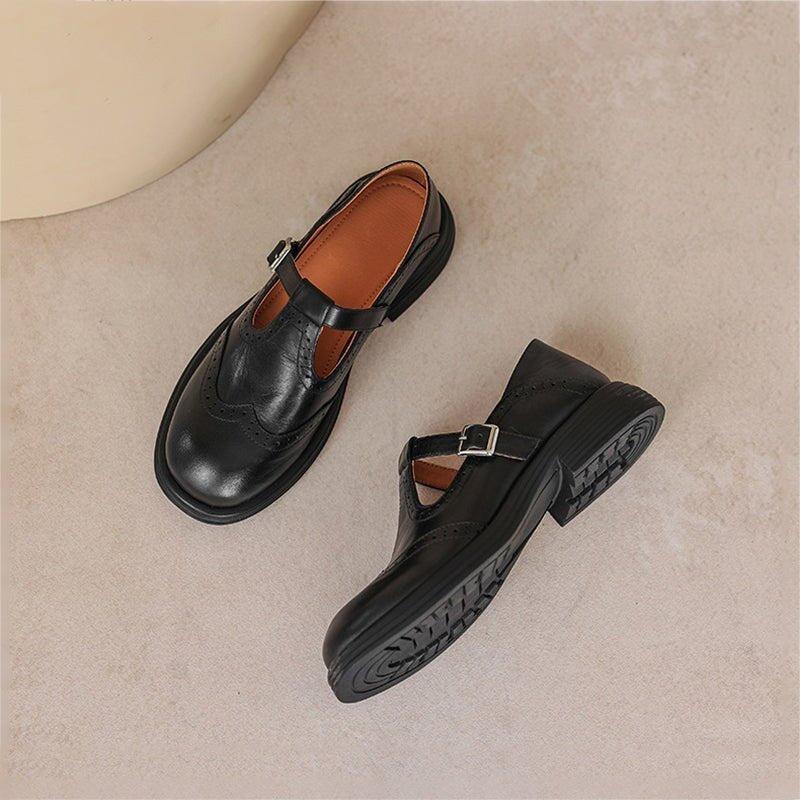Camila | Women's Mary Jane Flats Buckle Strap Closed Toe Perforated
