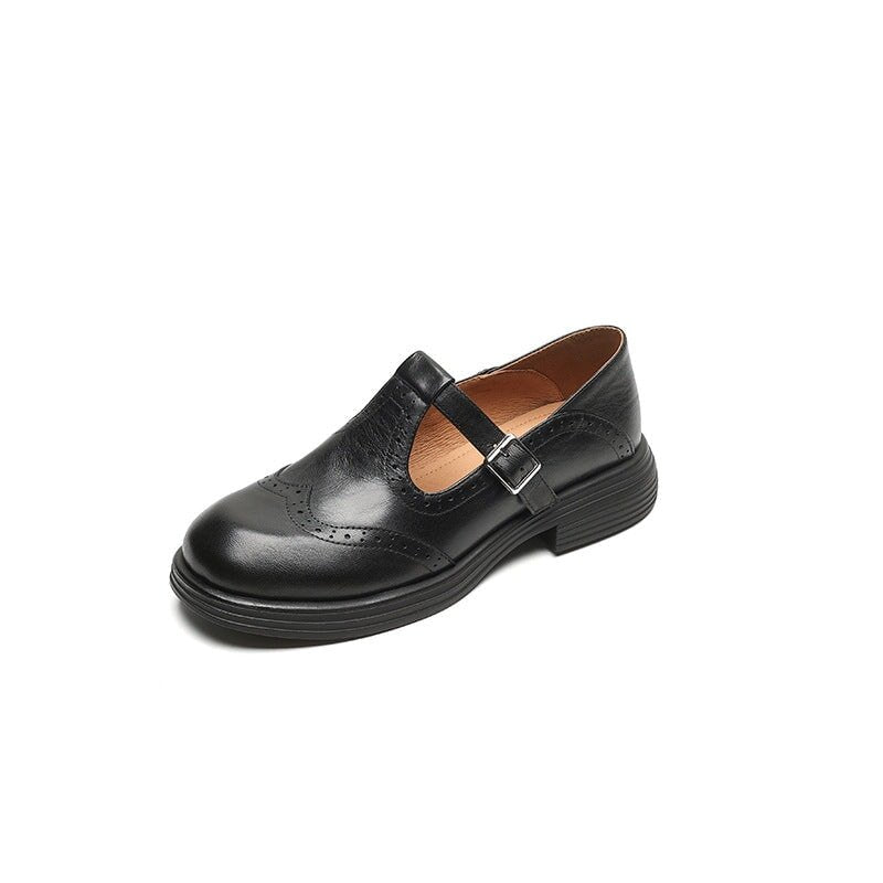 Camila | Women's Mary Jane Flats Buckle Strap Closed Toe Perforated