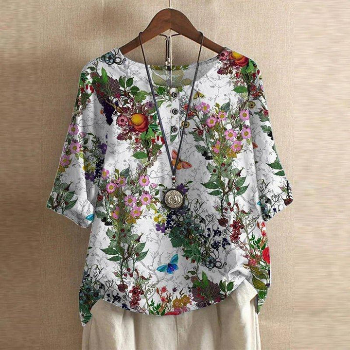 Charlotte | Women's Floral Blouse Relaxed Fit Short Sleeve Vintage