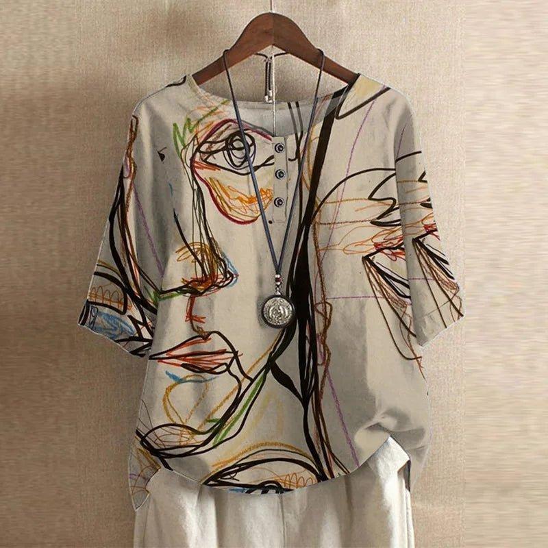 Charlotte | Women's Floral Blouse Relaxed Fit Short Sleeve Vintage