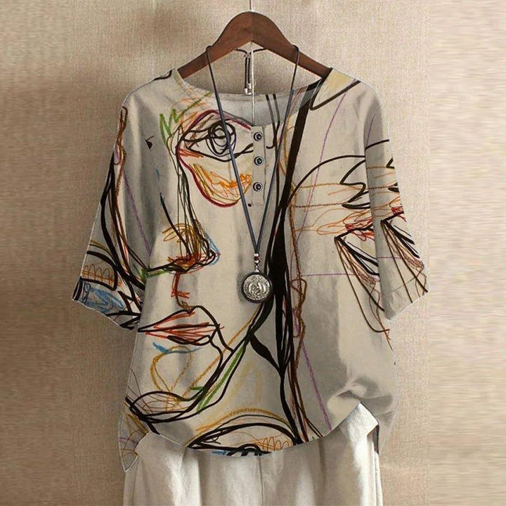 Charlotte | Women's Floral Blouse Relaxed Fit Short Sleeve Vintage