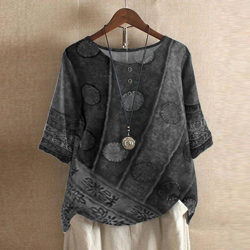 Charlotte | Women's Floral Blouse Relaxed Fit Short Sleeve Vintage