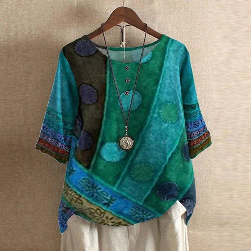Charlotte | Women's Floral Blouse Relaxed Fit Short Sleeve Vintage