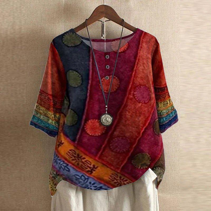 Charlotte | Women's Floral Blouse Relaxed Fit Short Sleeve Vintage