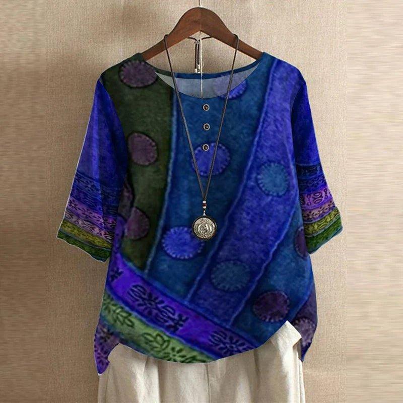 Charlotte | Women's Floral Blouse Relaxed Fit Short Sleeve Vintage