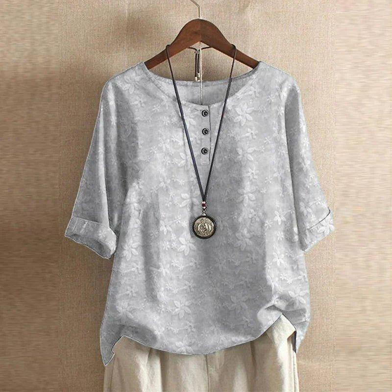 Charlotte | Women's Floral Blouse Relaxed Fit Short Sleeve Vintage