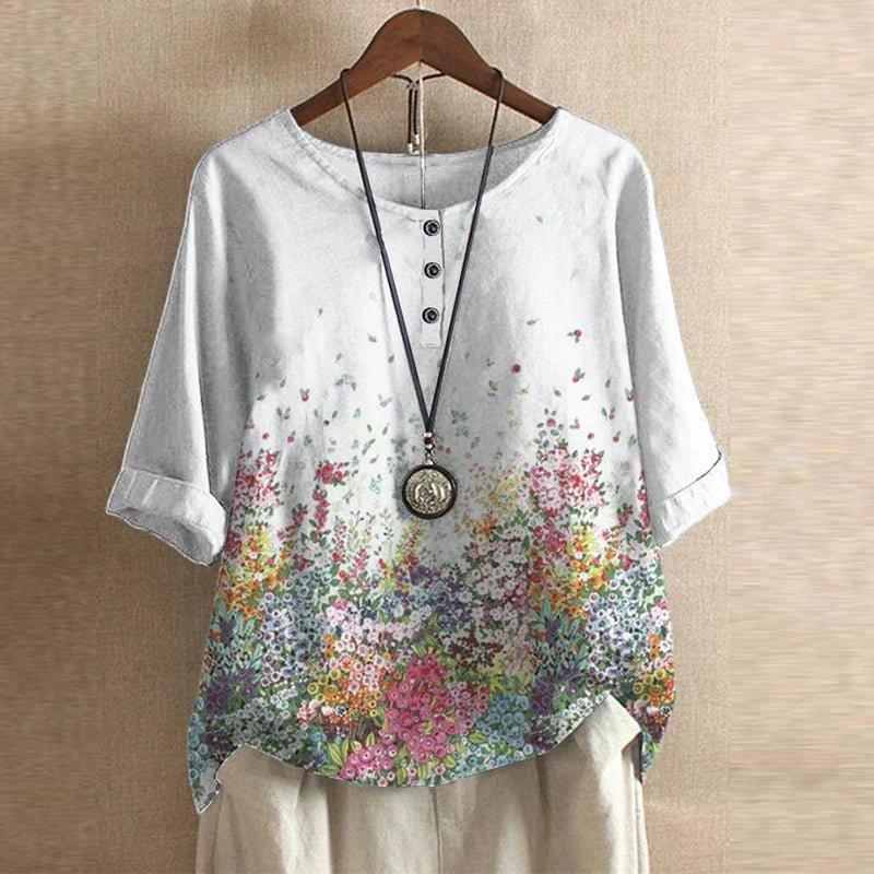 Charlotte | Women's Floral Blouse Relaxed Fit Short Sleeve Vintage