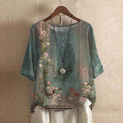 Charlotte | Women's Floral Blouse Relaxed Fit Short Sleeve Vintage