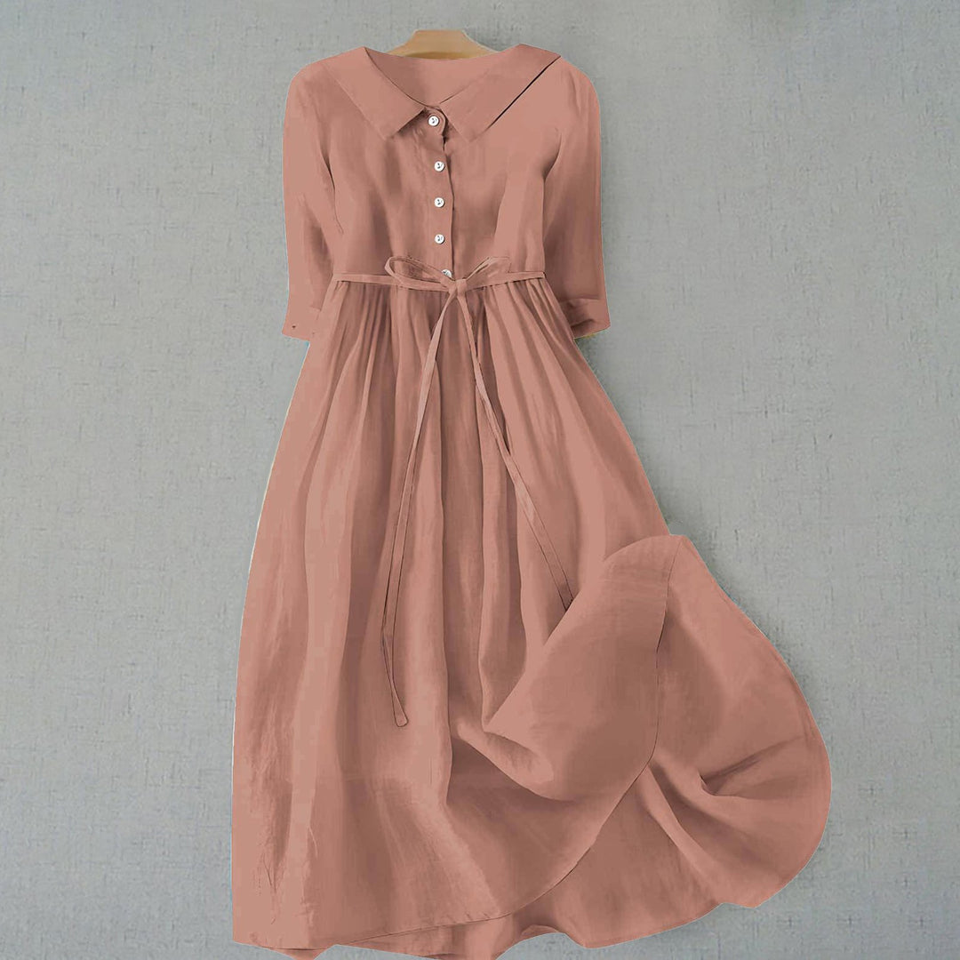 Eleanor | Women's Midi Shirt Dress Belted Cotton Button-Down Collar