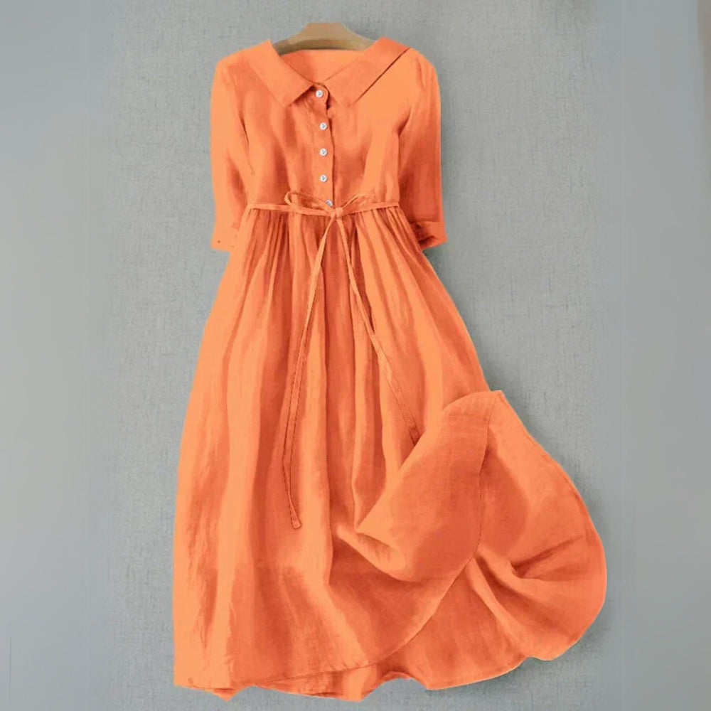 Eleanor | Women's Midi Shirt Dress Belted Cotton Button-Down Collar