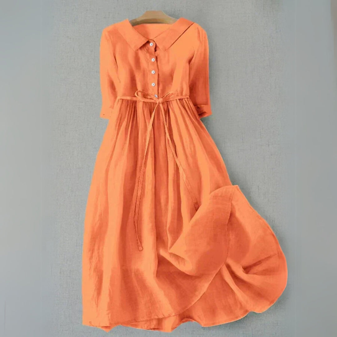 Eleanor | Women's Midi Shirt Dress Belted Cotton Button-Down Collar