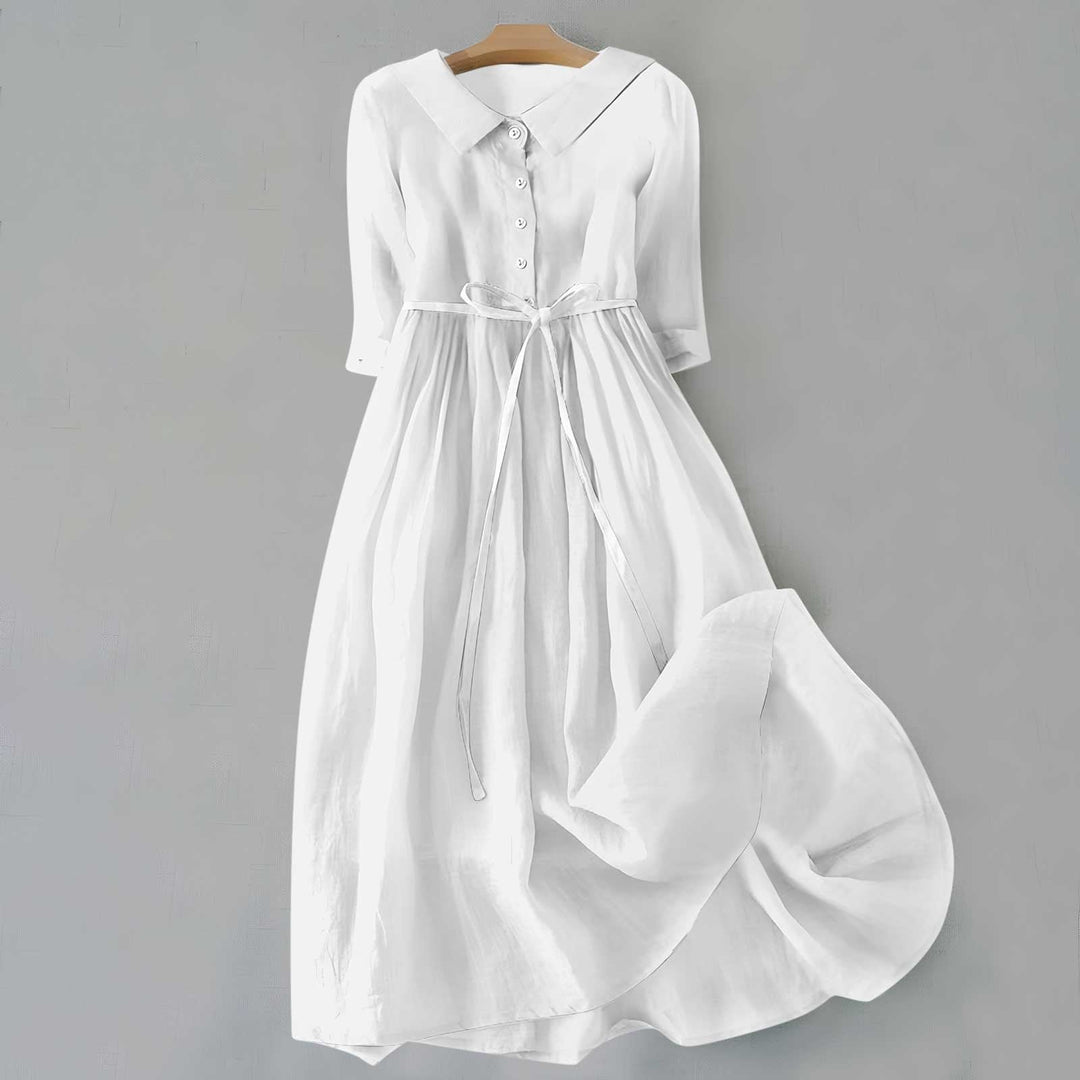 Eleanor | Women's Midi Shirt Dress Belted Cotton Button-Down Collar