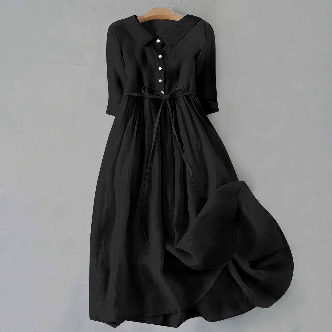 Eleanor | Women's Midi Shirt Dress Belted Cotton Button-Down Collar