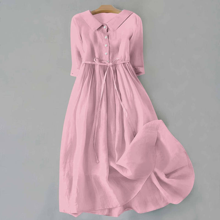 Eleanor | Women's Midi Shirt Dress Belted Cotton Button-Down Collar