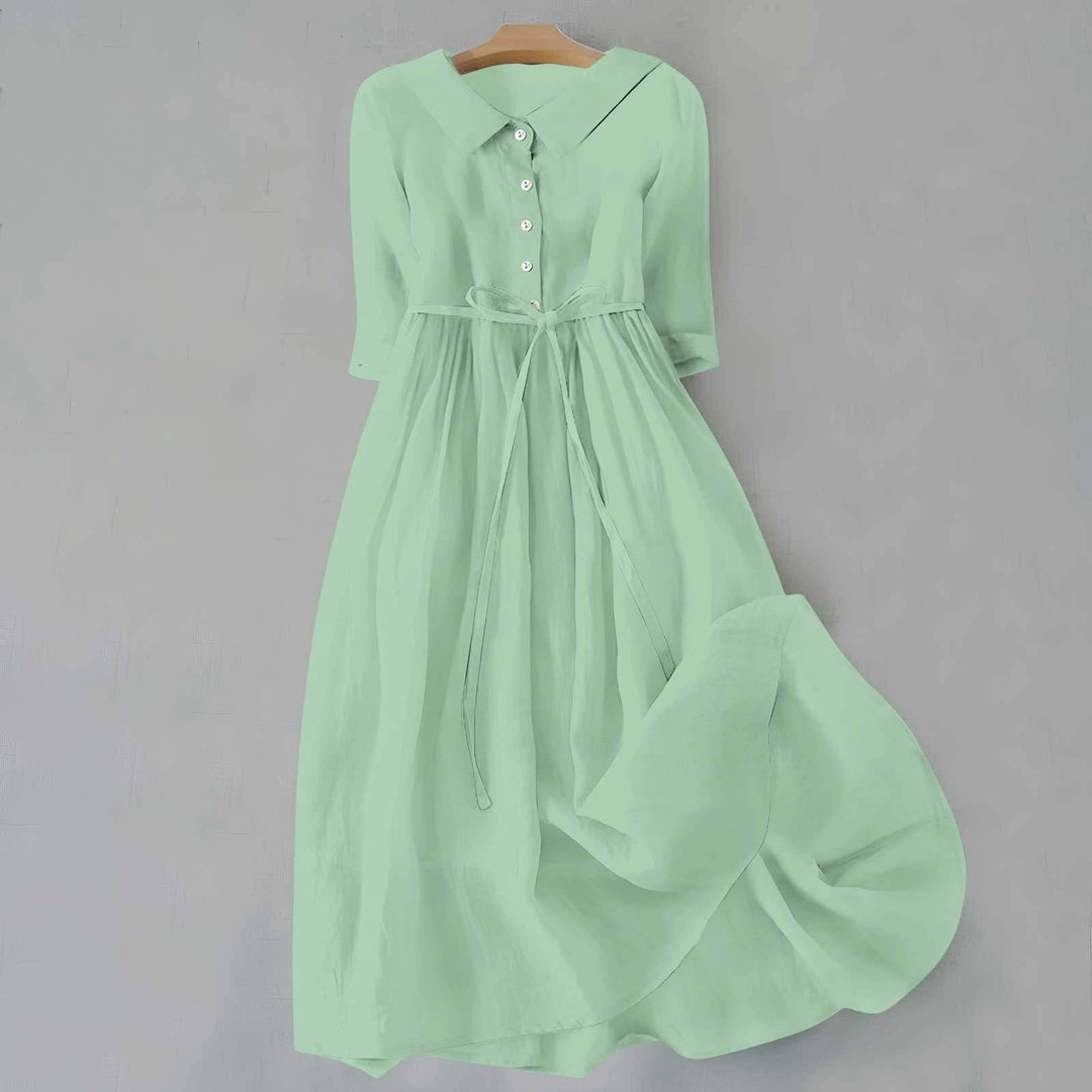 Eleanor | Women's Midi Shirt Dress Belted Cotton Button-Down Collar