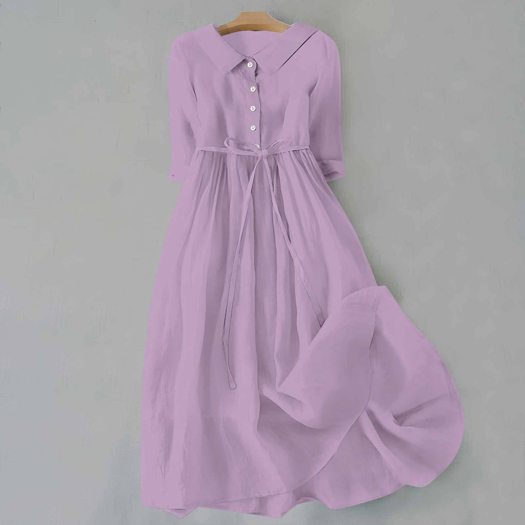 Eleanor | Women's Midi Shirt Dress Belted Cotton Button-Down Collar