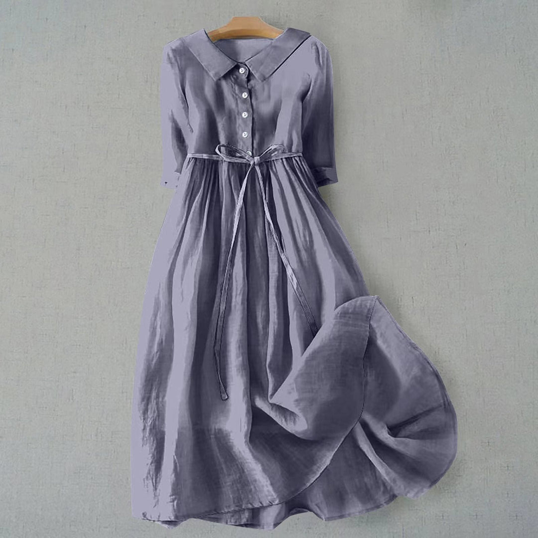 Eleanor | Women's Midi Shirt Dress Belted Cotton Button-Down Collar