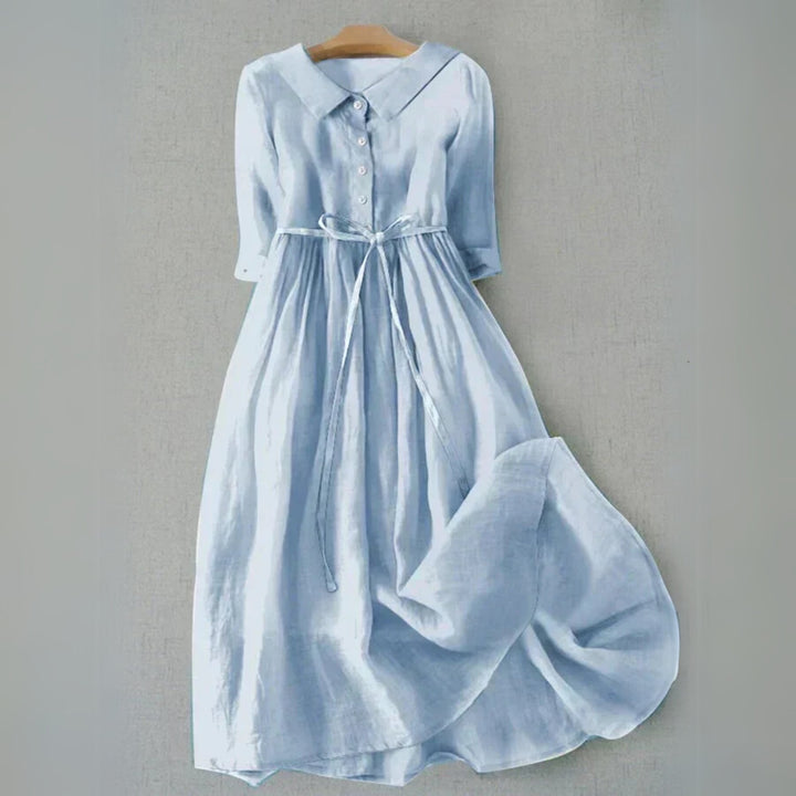 Eleanor | Women's Midi Shirt Dress Belted Cotton Button-Down Collar