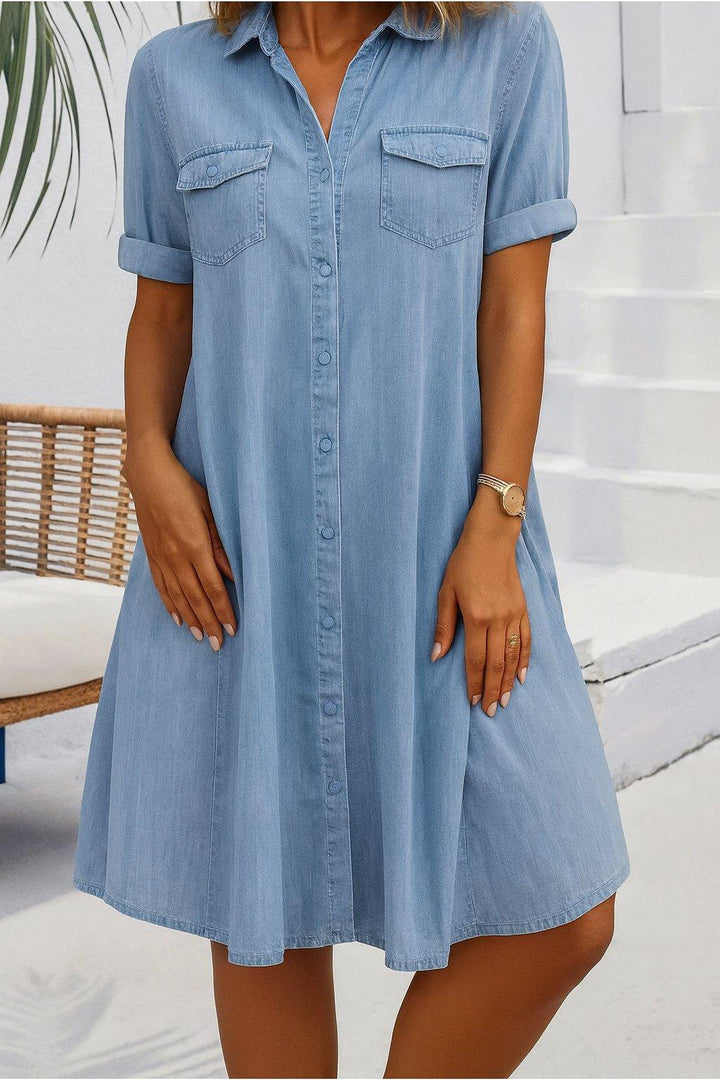 Emma | Denim Shirt Dress Button Down Lightweight Casual Summer