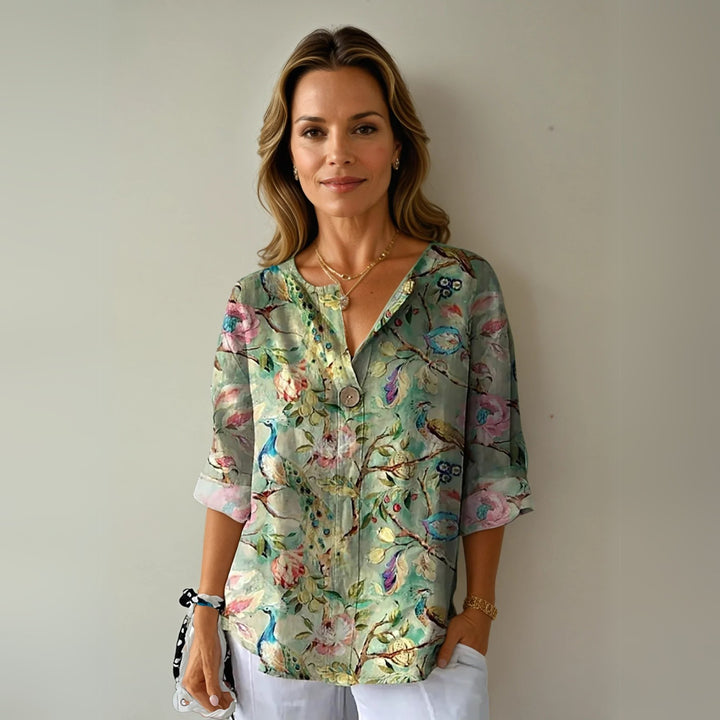 Emma | Floral Print Blouse Button Front Three Quarter Sleeve