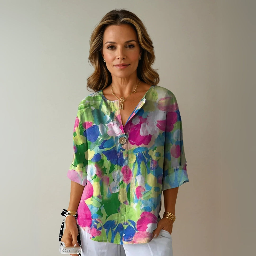 Emma | Floral Print Blouse Button Front Three Quarter Sleeve
