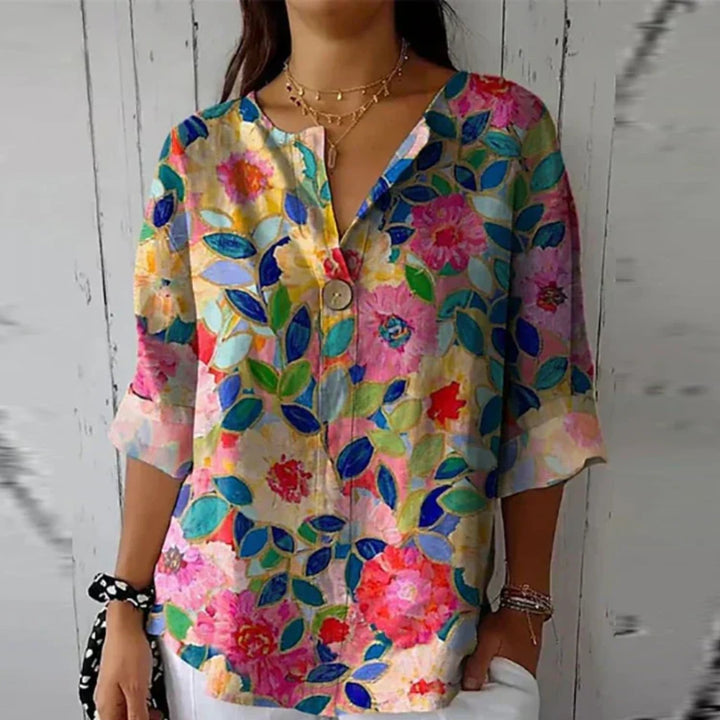Emma | Floral Print Blouse Button Front Three Quarter Sleeve