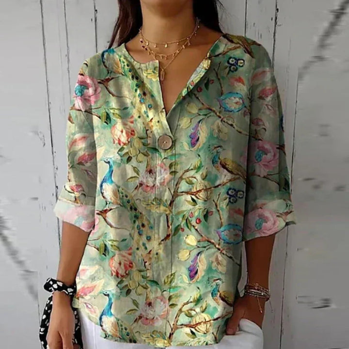 Emma | Floral Print Blouse Button Front Three Quarter Sleeve