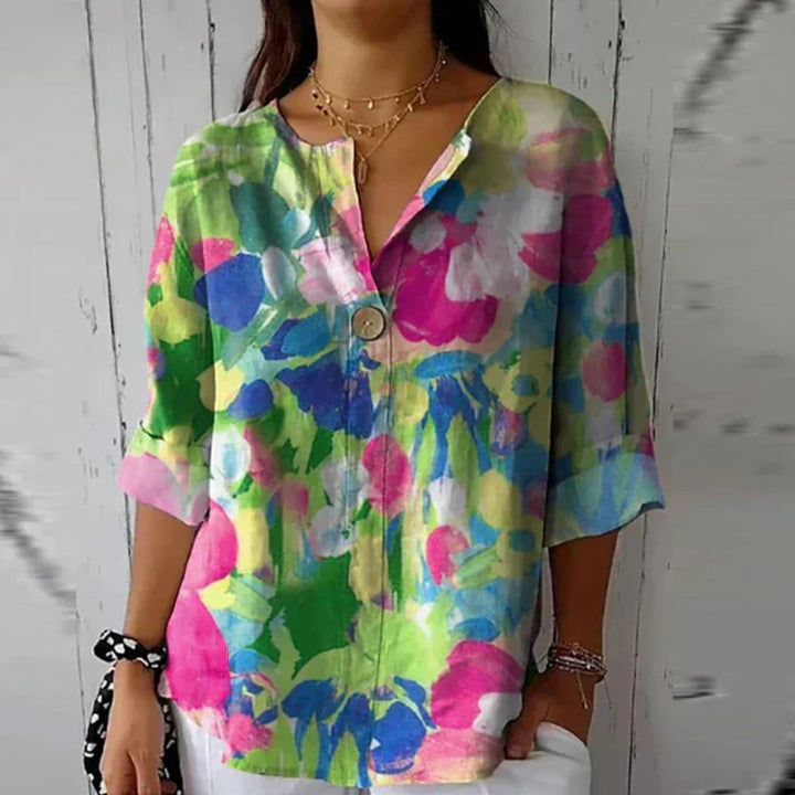 Emma | Floral Print Blouse Button Front Three Quarter Sleeve