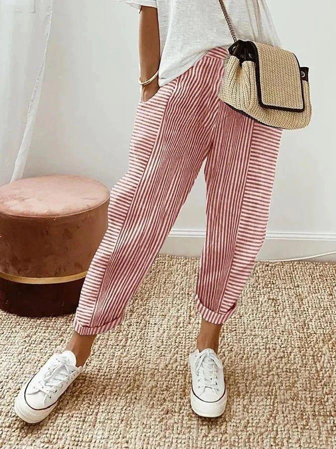 Emma | Women's Striped Pants Elastic Waist Relaxed Fit Casual